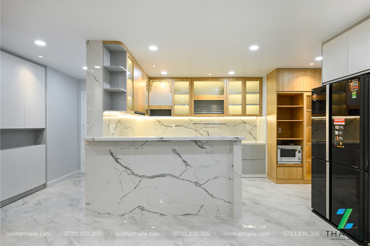 Thi công nội thất phòng khách bếp căn hộ Giai Việt | B23.07 - 140m2